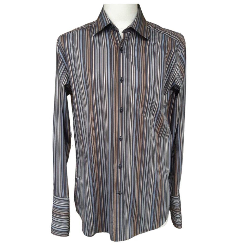 JEFF BANKS London SZ 15.5 French Cuffs Men's Striped No Iron Button Up Shirt